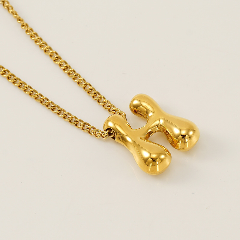 Gold color / 1 Piece Simple Series Daily Letter H Titanium Steel  Gold Color Unisex Pendant Necklaces Picture8